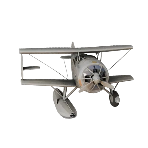 Высокополигональная 3D-модель винтажного гидросамолета, студийный вид крупным планом, высокополигональный объект транспортног