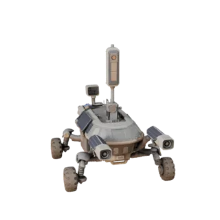 3D модель сборщика образцов "Prospector", вид три четверти спереди, вьюпорт Unreal Engine, демонстрирующий детали и масштаб.