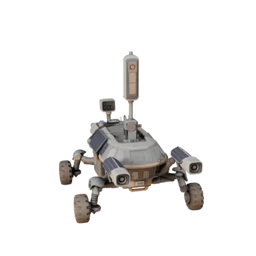 3D модель сборщика образцов "Prospector", вид три четверти спереди, вьюпорт Unreal Engine, демонстрирующий детали и масштаб.