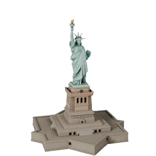 3D модель Статуи Свободы, готовая к использованию в Blender, вид рендера студии Blender, показывающий материалы структуры дос