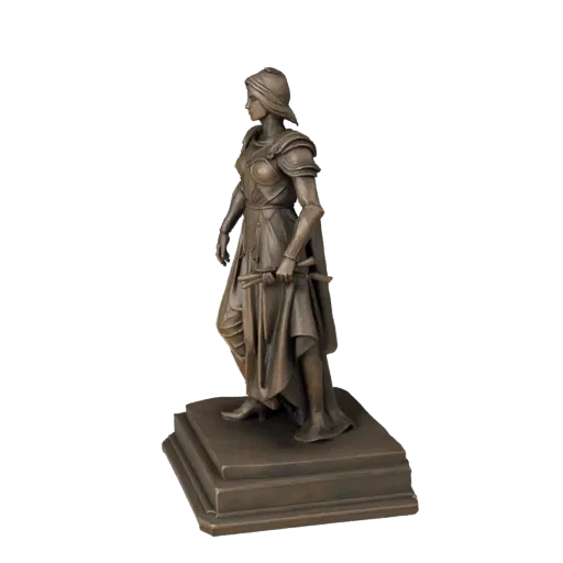 Превью коллекционной 3D-модели Бронзовой статуи, показывающее силуэт, студийный крупный план, постамент и детализацию скульпт