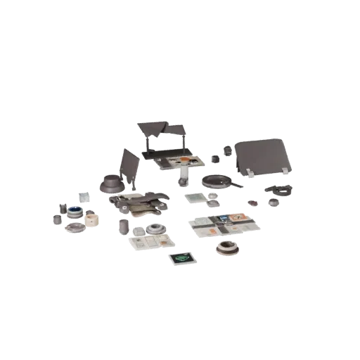 Стилизованная 3D-модель уличного торгового реквизита, стилизованный изометрический рендер, показывающий бумажные карточки, ме