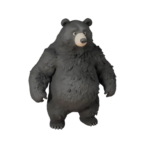 Мультяшная 3D-модель черного медведя, вид сбоку, рендер дикой природы, стилизованный ассет животного с объемом плеч, детализа