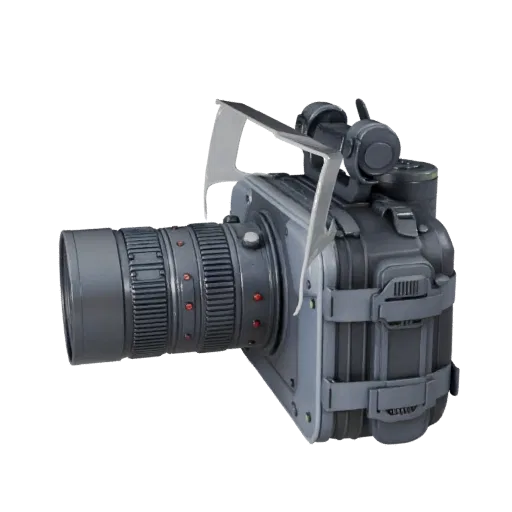 3D модель камеры-регистратора для обучения, вид спереди три четверти, вьюпорт Unreal Engine, показывающий детали материалов и