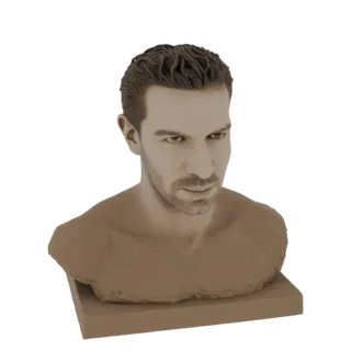 3D рендер реалистичного мужского бюста с короткими стильными волосами и нейтральным выражением лица, представленный на просто