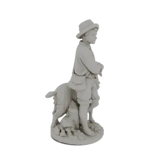 Рендер 3D модели классической скульптуры, изображающей юного пастушка с собакой.