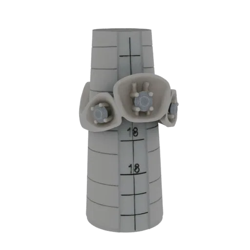 3D модель конусного кольцемера с цветочными украшениями и размерами, представленная на белом фоне.