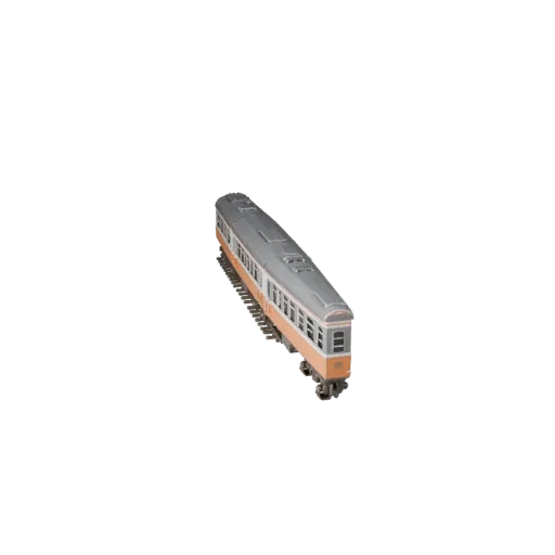3D-модель пассажирского поезда, трехчетвертной студийный вид, готовый для Blender актив транспортного средства с рельсовым пр