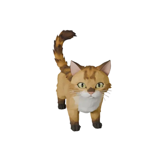 Низкополигональная 3D-модель норвежской лесной кошки, вид сбоку игровой камеры, низкополигональный ассет животного с подушечк