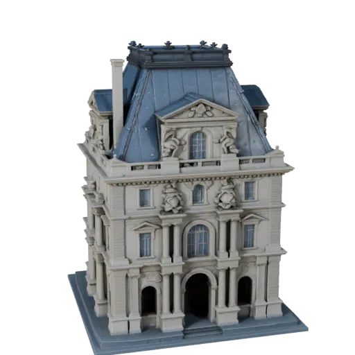 3D модель пирамиды Лувра, готовая для Blender, вид рендера студии Blender, показывающий материалы структуры достопримечательн