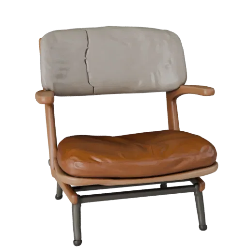 Стилизованная 3D-модель скандинавского кресла для отдыха, интерьер дома, стилизованный изометрический рендер, детали дерева.