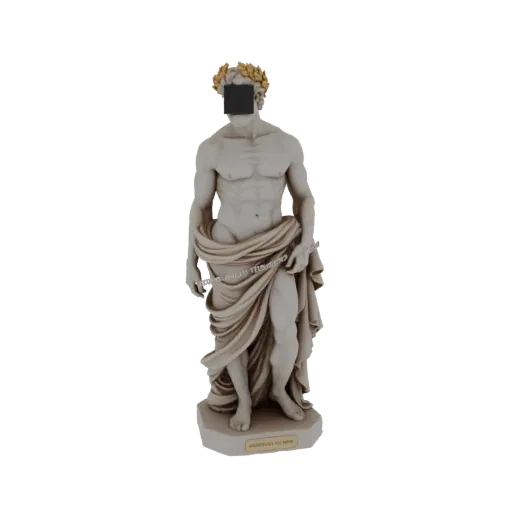 3D модель статуи классического греческого атлета с лавровым венком и драпированной тканью, стоящая на шестиугольном основании