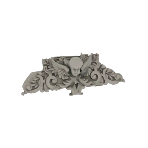 3D модель классического архитектурного орнамента с головой херувима и листьями аканта.
