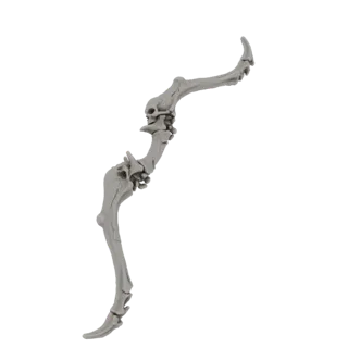 3D модель лука из костей, изогнутой формы с детализированной костной структурой, на белом фоне.