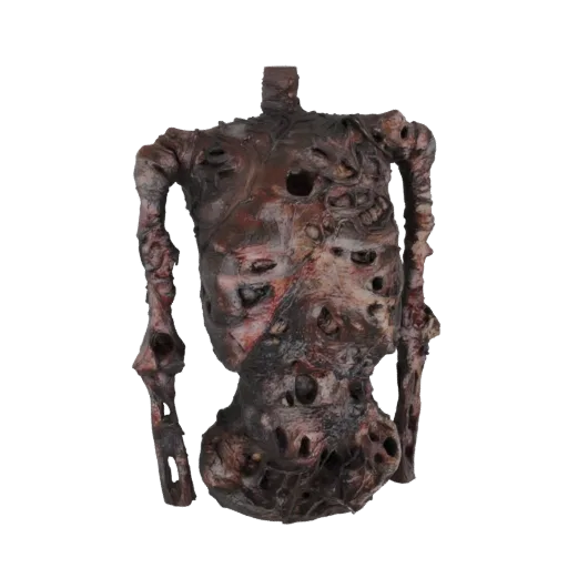 3D модель гниющего торса зомби, показывающая рваную плоть, обнаженные ребра и жуткую, гниющую текстуру.