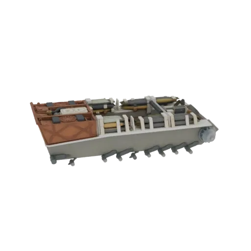 3D-модель немецкого истребителя танков "Marder III" времен Второй мировой войны с боеприпасами в открытом отсеке, вид сбоку.