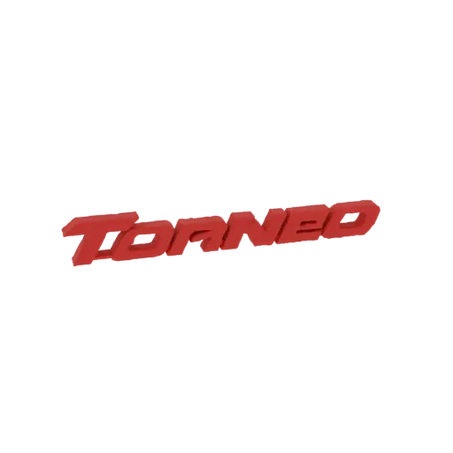 3D рендер красного логотипа 'Torneo' с выраженным тисненым эффектом на белом фоне.
