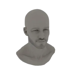 3D рендер реалистичного мужского бюста головы с короткой бородой, вид слегка вбок.
