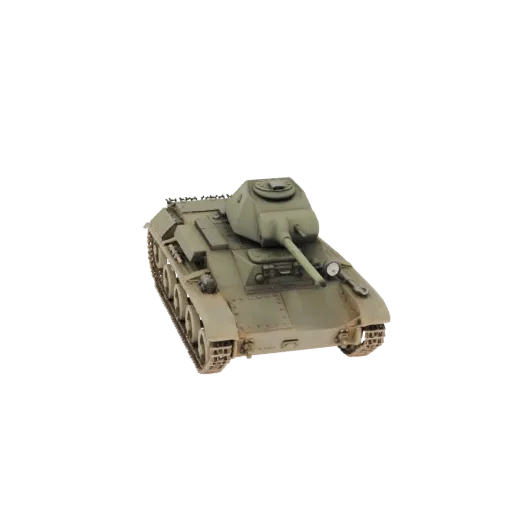 3D модель советского танка БТ-7, вид спереди-три четверти, зеленая состаренная окраска.