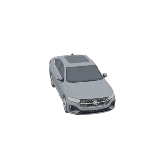 3D рендер серебристого Volkswagen Arteon Shooting Brake, вид с немного приподнятого передне-бокового ракурса на белом фоне.