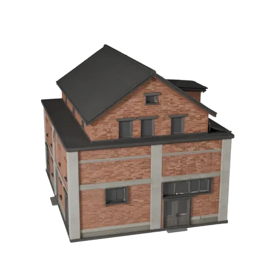 Высокополигональная 3D-модель горной хижины, крупный план архитектурного рендера, показывающий материалы жилого здания и архи