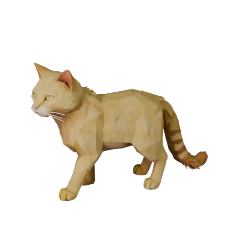 Низкополигональная 3D-модель персидской кошки, вид сбоку в игровой камере, низкополигональный ассет животного с кошачьей подв