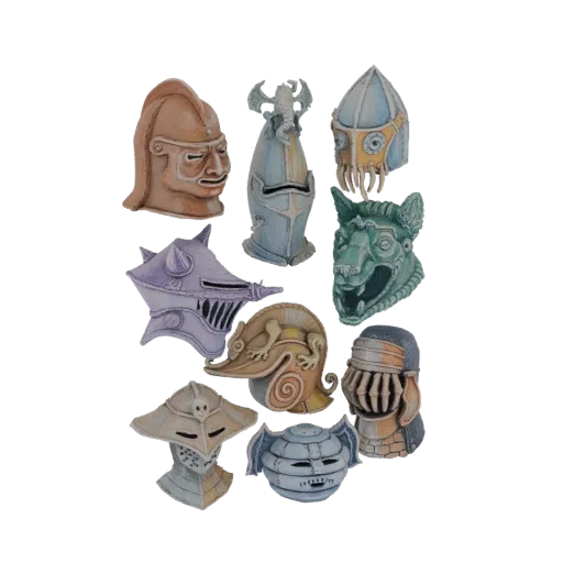 Коллекция из девяти уникальных 3D-моделей фэнтези-шлемов, с разнообразными дизайнами от древних до монструозных.