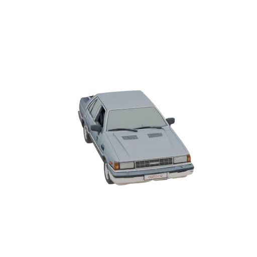 Вид сверху 3D модели светло-голубого седана Nissan Sunny 1980-х.