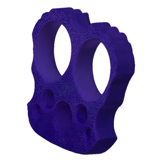 3D рендер пары кастетов, окрашенных в глубокий фиолетовый цвет с видимой плетеной текстурой, на черном фоне.