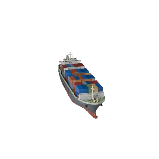3D-модель контейнеровоза, трехчетвертной студийный вид, готовый к анимации объект транспорта с формой корпуса, компоновкой па