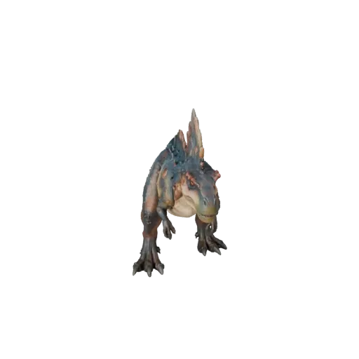Мультяшная 3D-модель Дилофозавра, вид сбоку, рендер дикой природы, стилизованный ассет животного с костными пластинами или гр