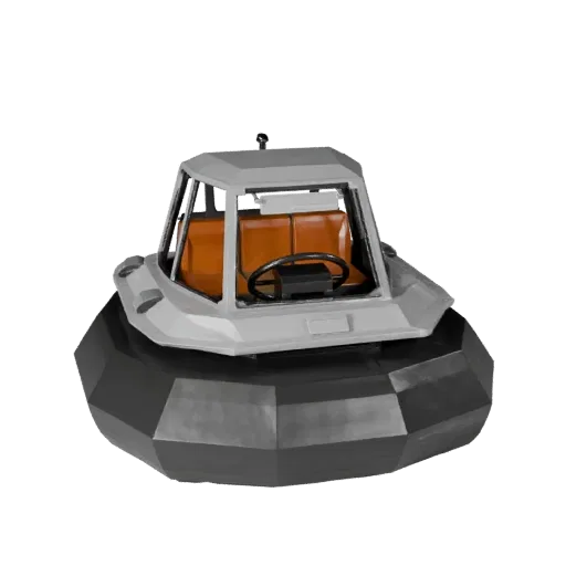Низкополигональная 3D-модель спасательного ховеркрафта, вид в игровом окне в три четверти, низкополигональный ассет транспорт