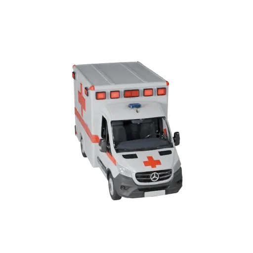 3D модель автомобиля скорой помощи, готовая к игре, вид в студии с трех четвертей, готовый к производству ассет с линиями куз