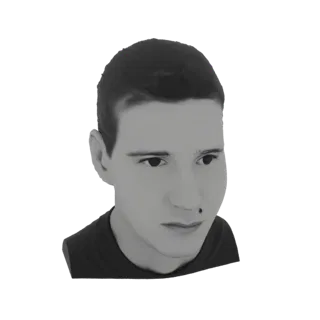 A grayscale 3D model render of a young man's head and shoulders, looking slightly to the side.