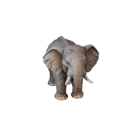 Мультяшная 3D-модель азиатского слона, рендер дикой природы сбоку, стилизованный актив животного с детализацией поверхности,