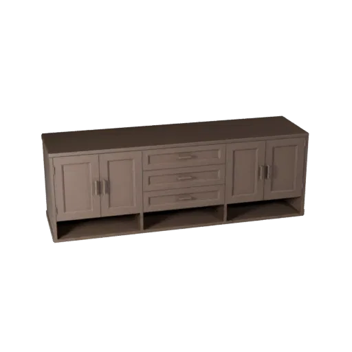 3D-модель настенного буфета, столовая, вид в три четверти спереди, окно просмотра Unreal Engine, детали окрашенного дерева.