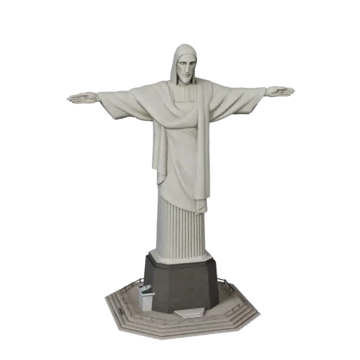Стилизованная 3D модель Христа-Искупителя, изометрический вид стилизованного игрового окружения, показывающий материалы струк