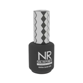 3D модель флакона гель-лака Nail Republic Extra Bass с матовым черным покрытием и текстурированной серебристой крышкой на бел
