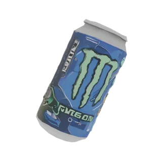 3D модель банки энергетика Monster Energy "Neon" в стиле киберпанк, с неоновыми элементами на синем фоне.