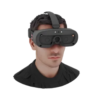 3D-модель VR-гарнитуры с инфракрасной подсветкой на голове мужчины, вид спереди