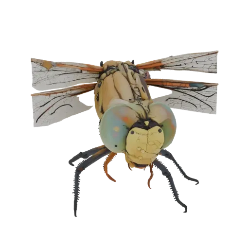 3D-модель головы стрекозы Aeshna grandis с крупными глазами и детализированными усиками, на белом фоне