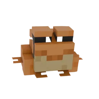 3D-рендер оранжевой лягушки в блочном стиле, вдохновленном Minecraft, вид спереди с приоткрытым ртом.