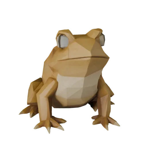Низкополигональная 3D-модель быка-лягушки, вид сбоку игровой камеры, низкополигональная модель животного с силуэтом рогов или