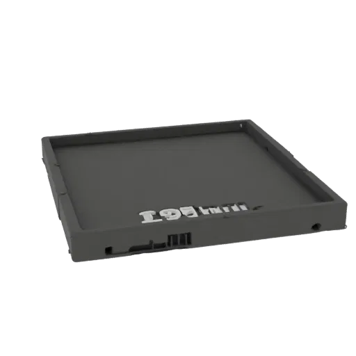 3D модель простой черной платформы размером 295x100x5 мм, вид сбоку.