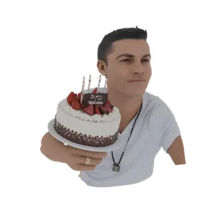 3D-модель Криштиану Роналду с тортом, клубникой и свечами.