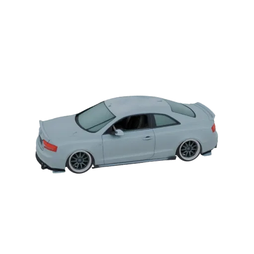Рендер 3D модели Audi RS5 Coupe светло-серого цвета, вид с трехчетвертного ракурса.