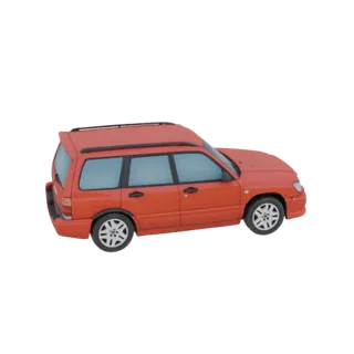 3D модель красного внедорожника Subaru Forester, вид с трехчетвертной стороны на белом фоне.