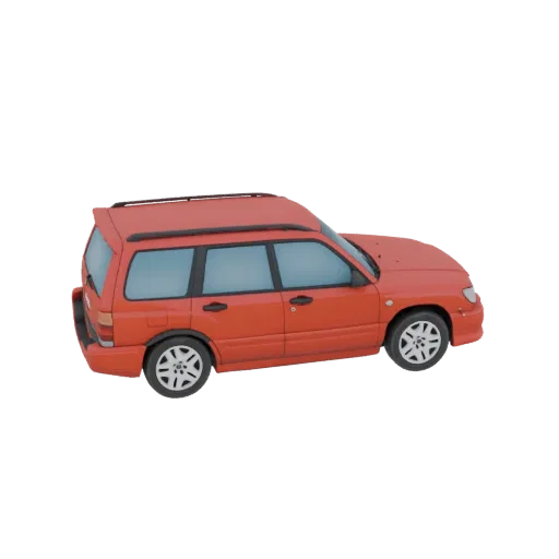 3D модель красного внедорожника Subaru Forester, вид с трехчетвертной стороны на белом фоне.