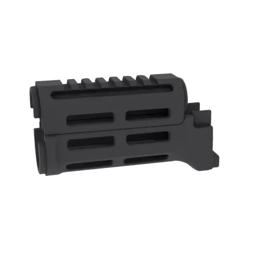 3D модель темно-серого цевья AR-15 с верхней планкой Пикатинни и боковыми слотами M-LOK.