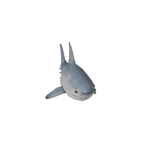 Низкополигональная 3D-модель большой белой акулы, вид сбоку игровой камеры, низкополигональный ассет животного с мембранами п